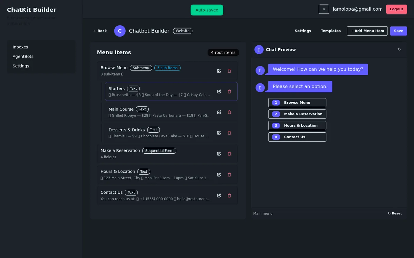ChatKit visual chatbot builder